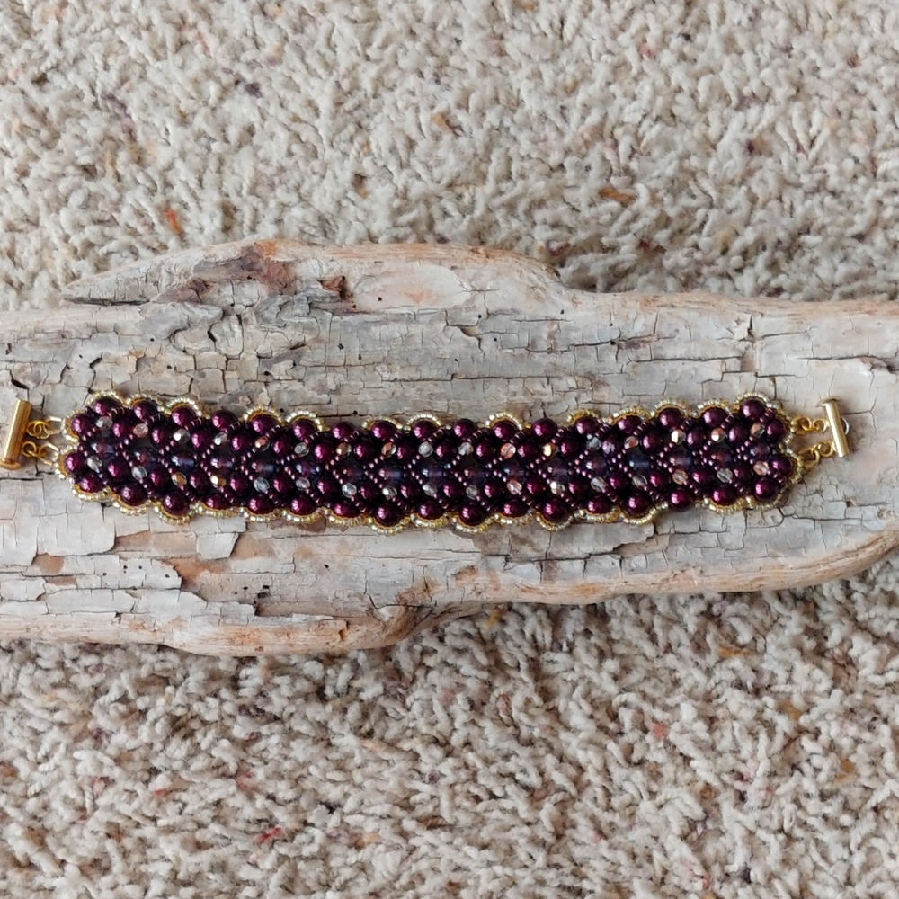 Vintage Gold and Purple Beaded Bracelet